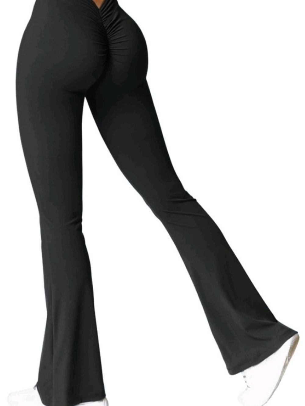 Black Scrunch-Back Flared Leggings for Women